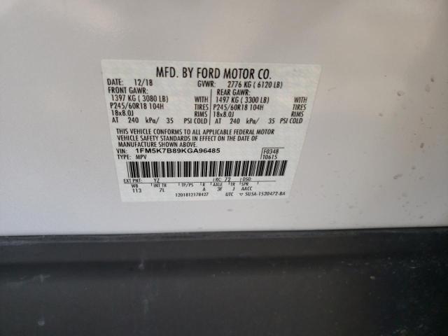 Photo 10 from auction – 2019 FORD EXPLORER with VIN 1FM5K7B89KGA96485