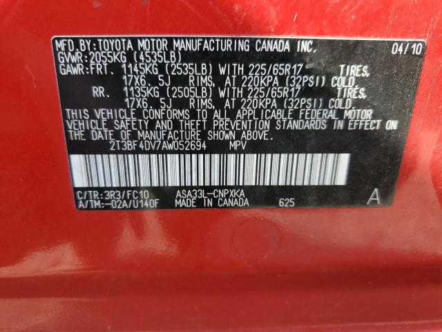 Photo 10 from auction – 2010 TOYOTA RAV4 with VIN 2T3BF4DV7AW052694
