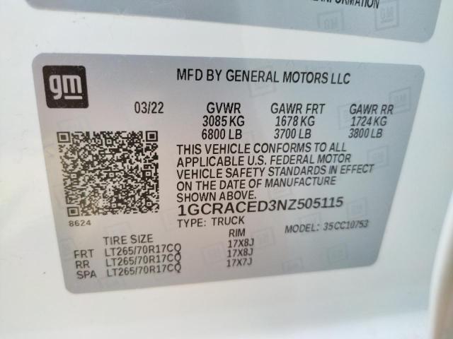 Photo 10 from auction – 2022 CHEVROLET SILVERADO with VIN 1GCRACED3NZ505115