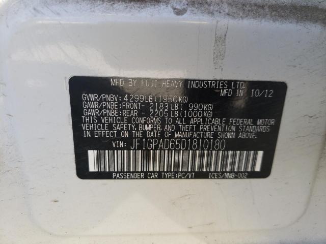 Photo 10 from auction – 2013 SUBARU IMPREZA PR with VIN JF1GPAD65D1810180