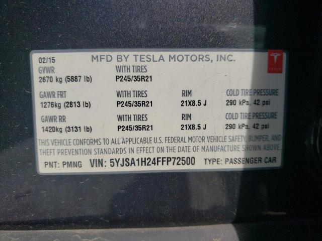 Photo 10 from auction – 2015 TESLA MODEL S 85 with VIN 5YJSA1H24FFP72500