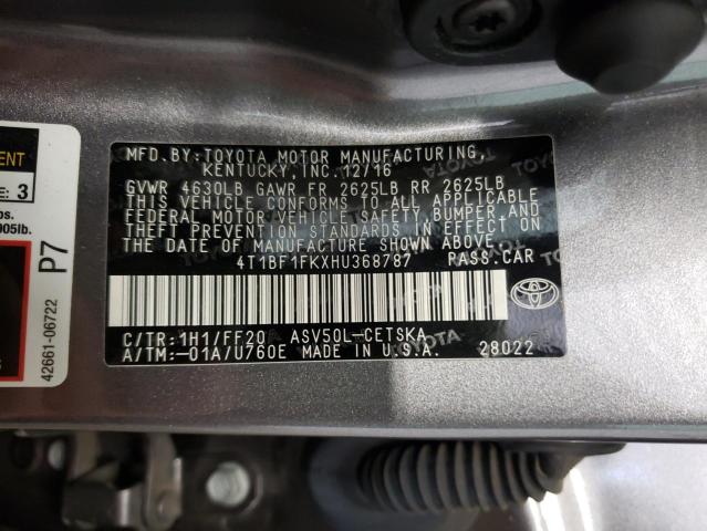 Photo 10 from auction – 2017 TOYOTA CAMRY LE with VIN 4T1BF1FKXHU368787