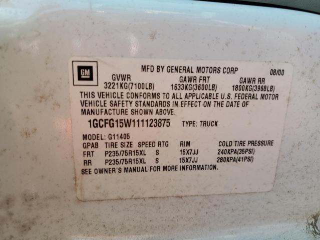 Photo 10 from auction – 2001 CHEVROLET EXPRESS G1 with VIN 1GCFG15W111123875