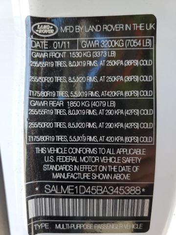 Photo 10 from auction – 2011 LAND ROVER RANGE ROVE with VIN SALME1D45BA345388