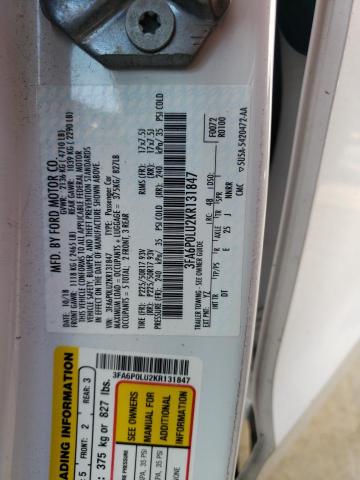 Photo 10 from auction – 2019 FORD FUSION SE with VIN 3FA6P0LU2KR131847