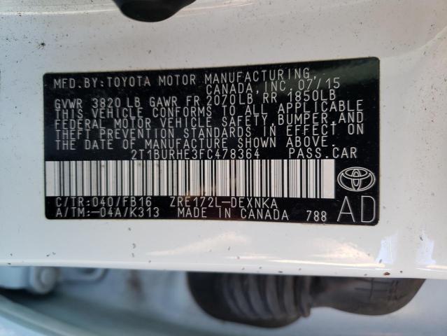 Photo 10 from auction – 2015 TOYOTA COROLLA L with VIN 2T1BURHE3FC478364