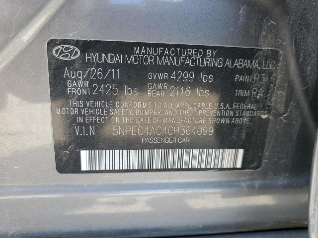 Photo 10 from auction – 2012 HYUNDAI SONATA SE with VIN 5NPEC4AC4CH364099