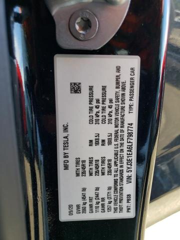 Photo 10 from auction – 2020 TESLA MODEL 3 with VIN 5YJ3E1EA6LF798774