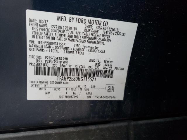 Photo 10 from auction – 2017 FORD TAURUS SEL with VIN 1FAHP2E80HG115571