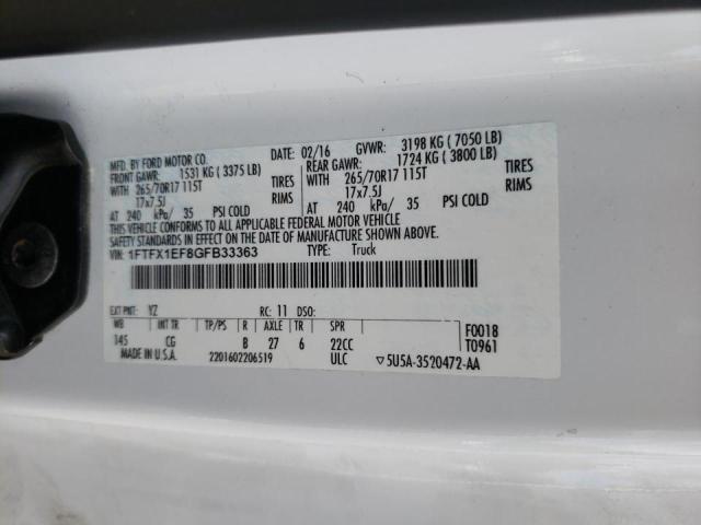 Photo 10 from auction – 2016 FORD F150 SUPER with VIN 1FTFX1EF8GFB33363
