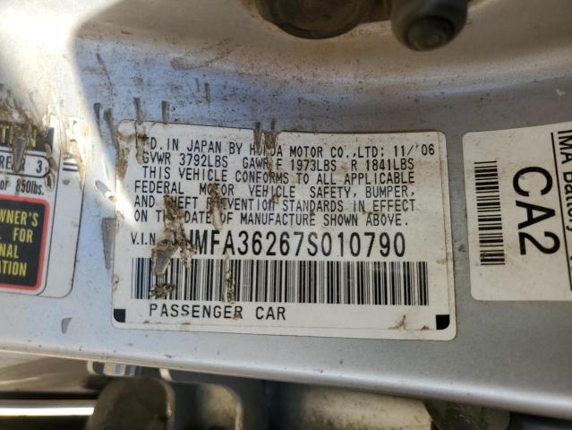 Photo 10 from auction – 2007 HONDA CIVIC HYBR with VIN JHMFA36267S010790
