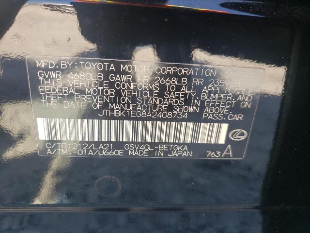 Photo 10 from auction – 2010 LEXUS ES 350 with VIN JTHBK1EG8A2408734