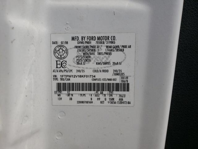 Photo 10 from auction – 2008 FORD F150 SUPER with VIN 1FTPW12V18KF01734