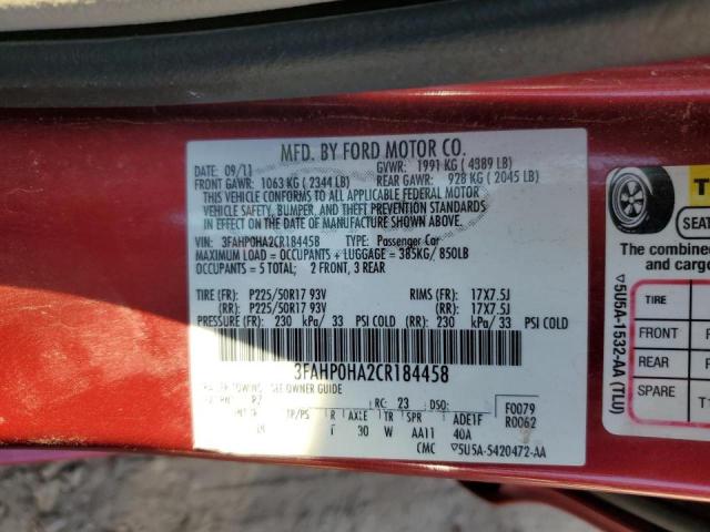 Photo 10 from auction – 2012 FORD FUSION SE with VIN 3FAHP0HA2CR184458