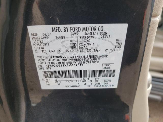 Photo 10 from auction – 2008 FORD ESCAPE XLT with VIN 1FMCU931X8KA62317