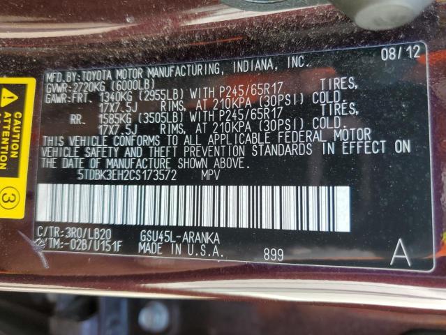 Photo 10 from auction – 2012 TOYOTA HIGHLANDER with VIN 5TDBK3EH2CS173572