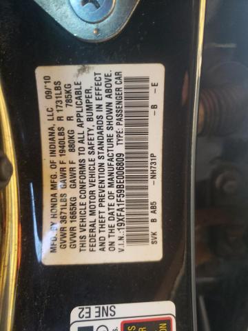 Photo 10 from auction – 2011 HONDA CIVIC LX with VIN 19XFA1F59BE006809