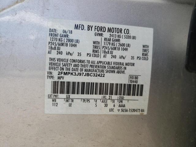 Photo 10 from auction – 2018 FORD EDGE SEL with VIN 2FMPK3J97JBC32422