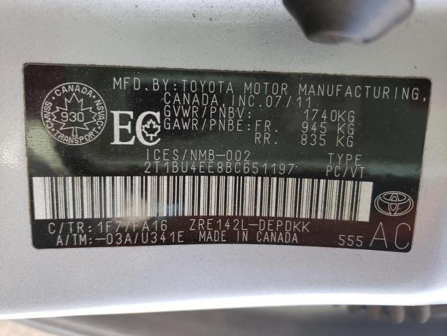Photo 10 from auction – 2011 TOYOTA CARROLLA with VIN 2T1BU4EE8BC651197