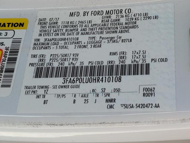 Photo 10 from auction – 2017 FORD FUSION SE with VIN 3FA6P0LU0HR410108