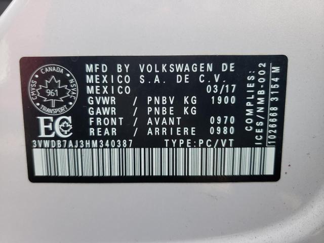 Photo 10 from auction – 2017 VOLKSWAGEN JETTA SE with VIN 3VWDB7AJ3HM340387