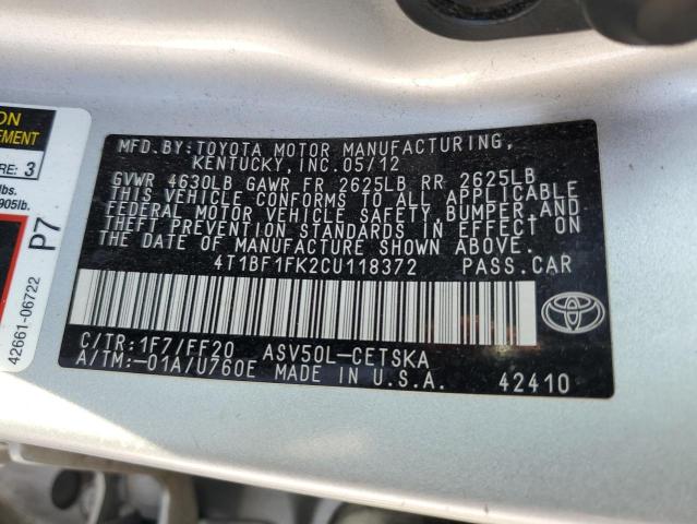 Photo 10 from auction – 2012 TOYOTA CAMRY with VIN 4T1BF1FK2CU118372