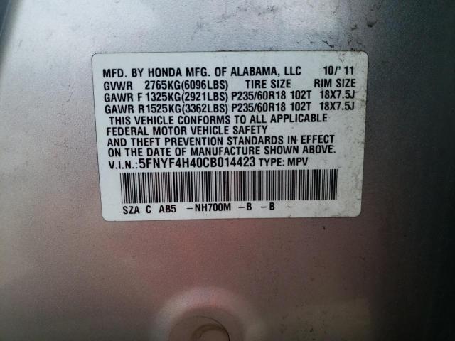 Photo 10 from auction – 2012 HONDA PILOT EX with VIN 5FNYF4H40CB014423