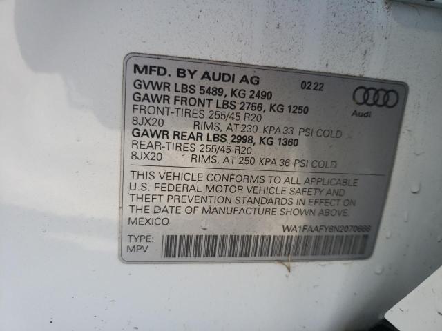 Photo 10 from auction – 2022 AUDI Q5 PRESTIG with VIN WA1FAAFY6N2070666