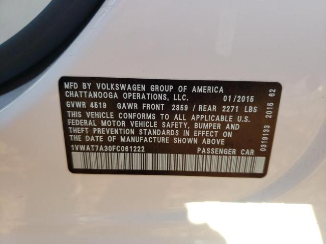 Photo 10 from auction – 2015 VOLKSWAGEN PASSAT S with VIN 1VWAT7A30FC061222