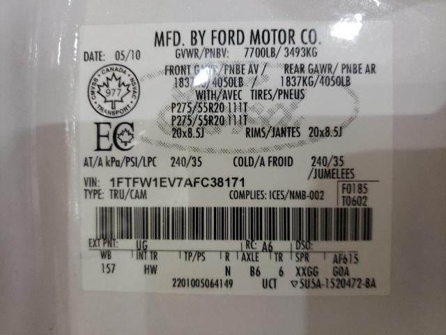 Photo 10 from auction – 2010 FORD F150 SUPER with VIN 1FTFW1EV7AFC38171