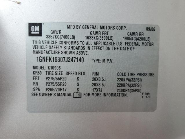 Photo 10 from auction – 2007 CHEVROLET SUBURBAN K with VIN 1GNFK16307J247140