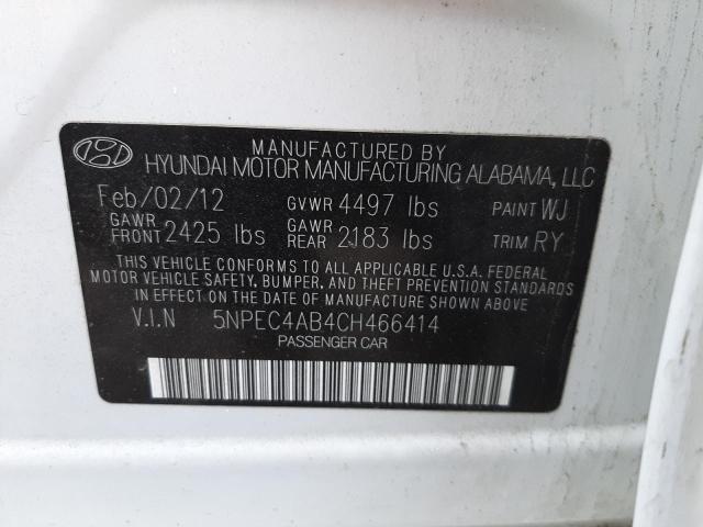 Photo 10 from auction – 2012 HYUNDAI SONATA SE with VIN 5NPEC4AB4CH466414