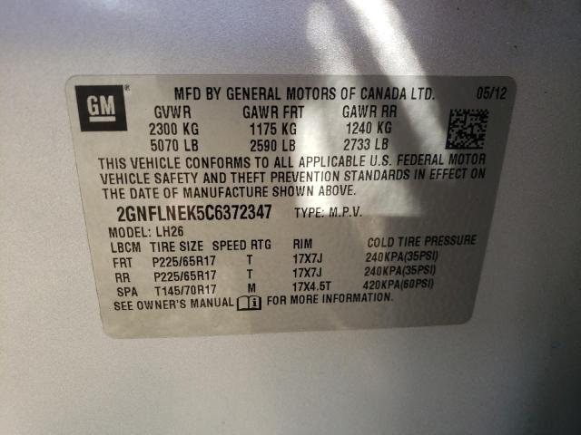 Photo 10 from auction – 2012 CHEVROLET EQUINOX LT with VIN 2GNFLNEK5C6372347
