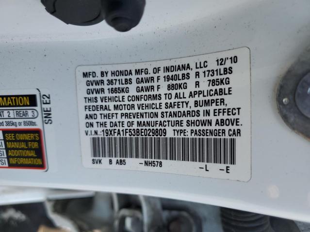 Photo 10 from auction – 2011 HONDA CIVIC LX with VIN 19XFA1F53BE029809