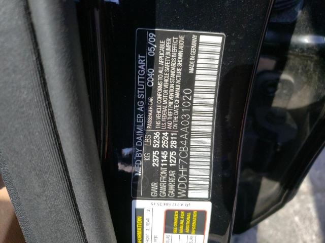 Photo 10 from auction – 2010 MERCEDES-BENZ E 550 with VIN WDDHF7CB4AA031020