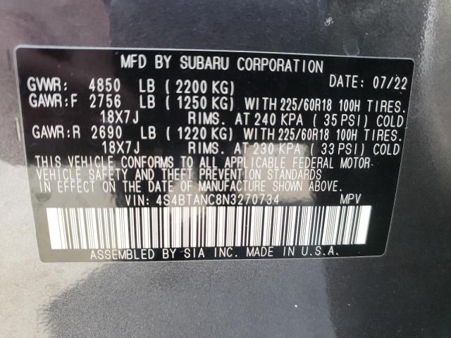 Photo 10 from auction – 2022 SUBARU OUTBACK LI with VIN 4S4BTANC8N3270734