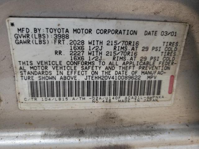 Photo 10 from auction – 2001 TOYOTA RAV4 with VIN JTEHH20V410089622