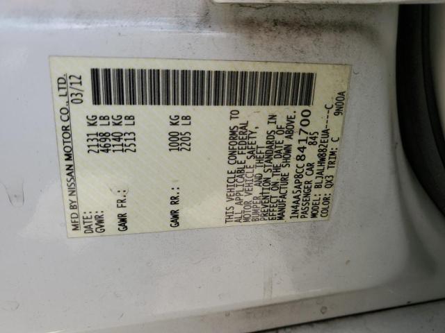 Photo 10 from auction – 2012 NISSAN MAXIMA S with VIN 1N4AA5AP8CC841700