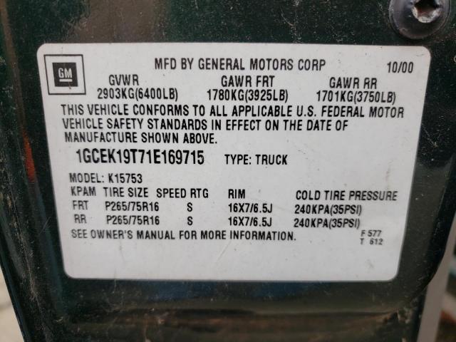 Photo 10 from auction – 2001 CHEVROLET SILVERADO with VIN 1GCEK19T71E169715