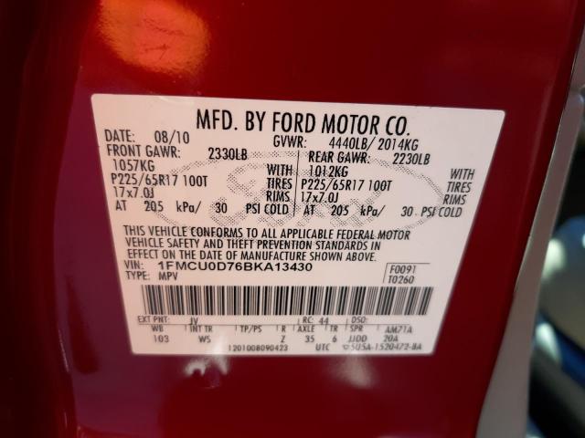 Photo 10 from auction – 2011 FORD ESCAPE XLT with VIN 1FMCU0D76BKA13430