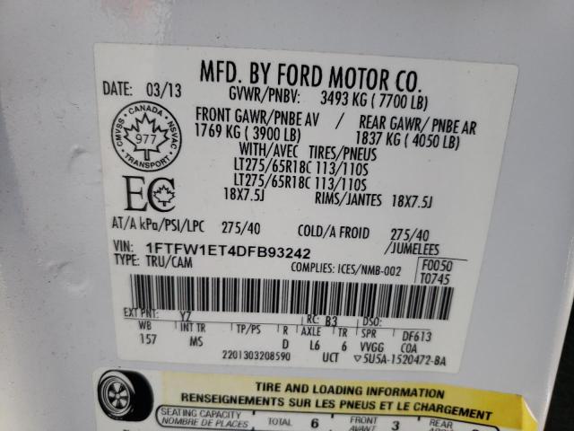 Photo 10 from auction – 2013 FORD F150 SUPER with VIN 1FTFW1ET4DFB93242