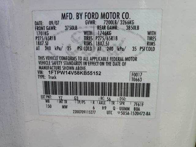 Photo 10 from auction – 2008 FORD F150 SUPER with VIN 1FTPW14V58KB55152