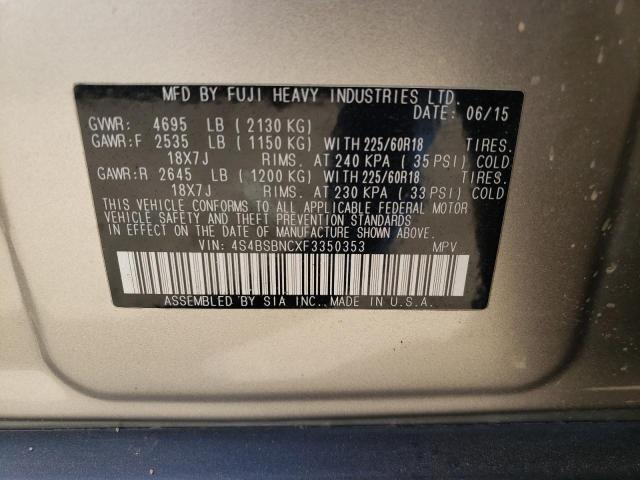 Photo 10 from auction – 2015 SUBARU OUTBACK 2. with VIN 4S4BSBNCXF3350353