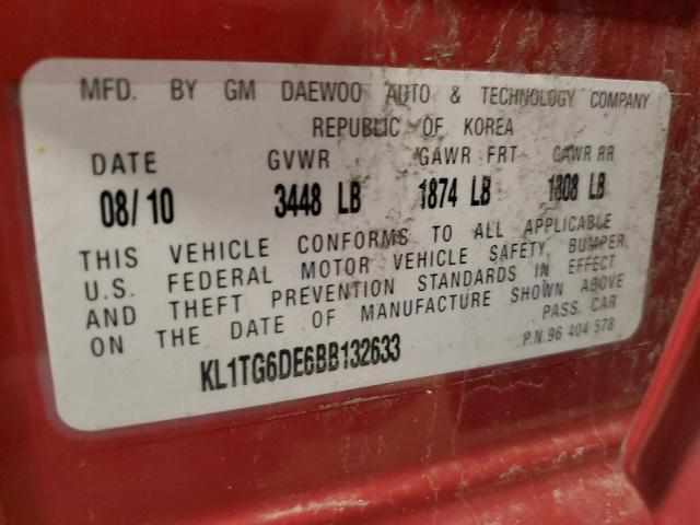 Photo 10 from auction – 2011 CHEVROLET AVEO LT with VIN KL1TG6DE6BB132633