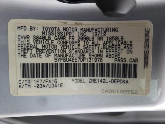 Photo 10 from auction – 2013 TOYOTA COROLLA BA with VIN 5YFBU4EE7DP131978