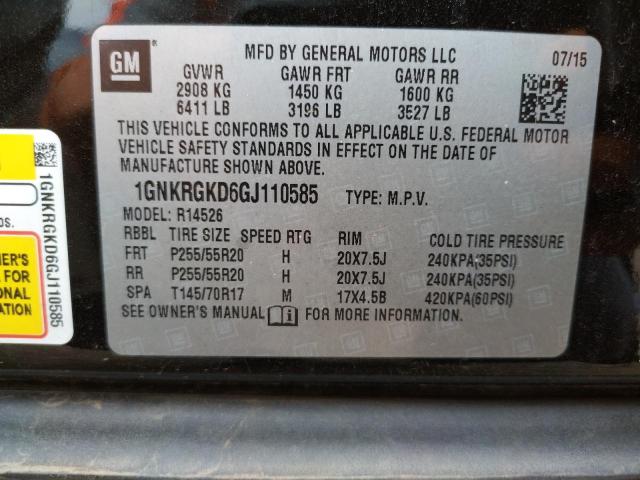 Photo 10 from auction – 2016 CHEVROLET TRAVERSE L with VIN 1GNKRGKD6GJ110585