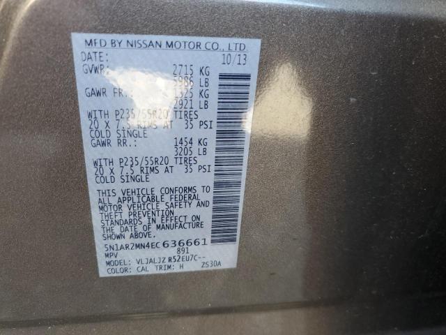 Photo 10 from auction – 2014 NISSAN PATHFINDER with VIN 5N1AR2MN4EC636661