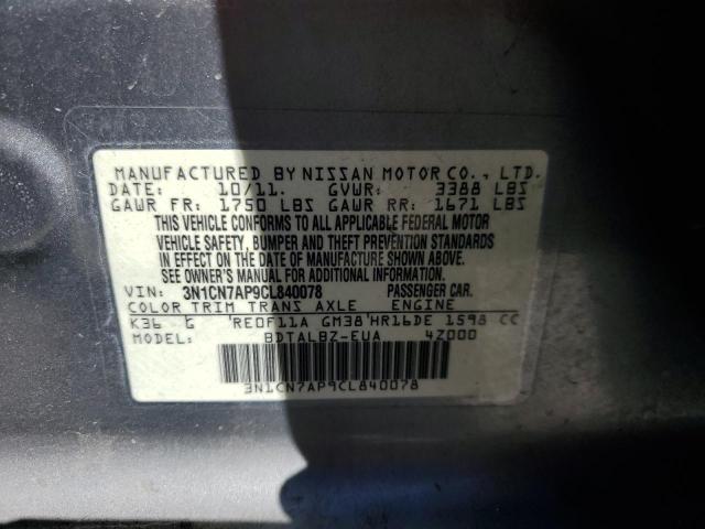 Photo 10 from auction – 2012 NISSAN VERSA S with VIN 3N1CN7AP9CL840078