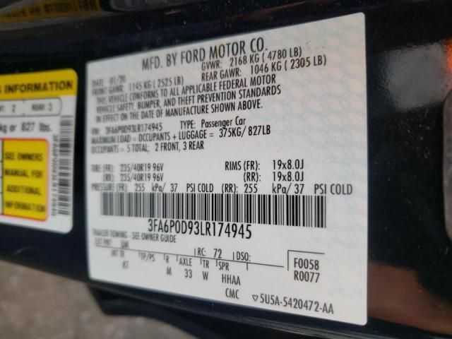 Photo 10 from auction – 2020 FORD FUSION TIT with VIN 3FA6P0D93LR174945