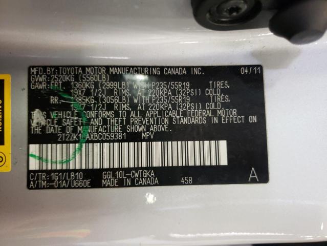 Photo 10 from auction – 2011 LEXUS RX 350 with VIN 2T2ZK1BAXBC059381